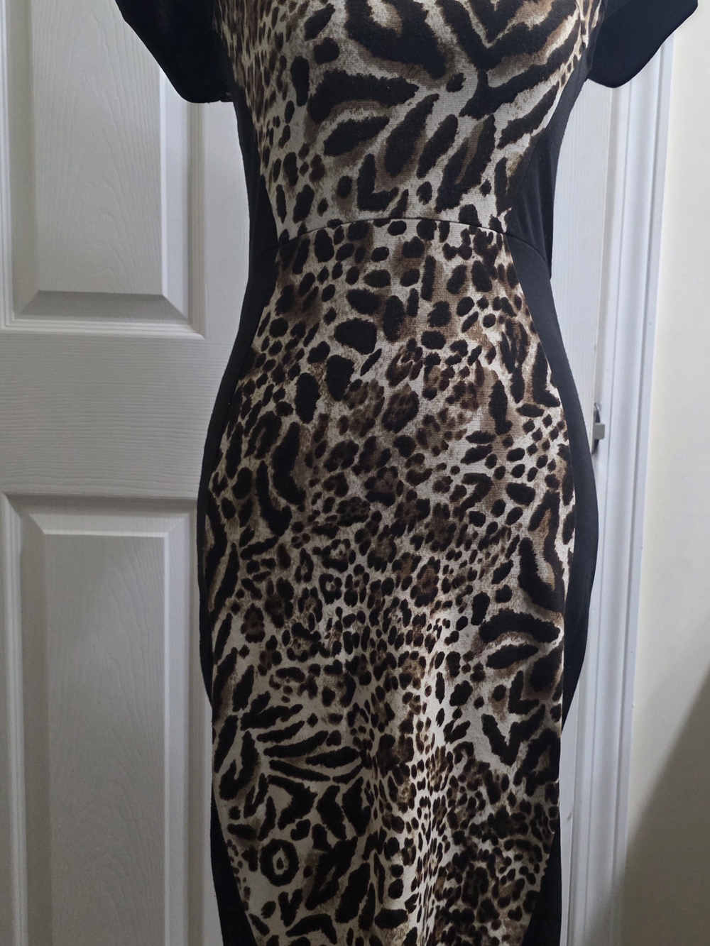 Almost Famous Leopard Print Midi Dress with Black Panels